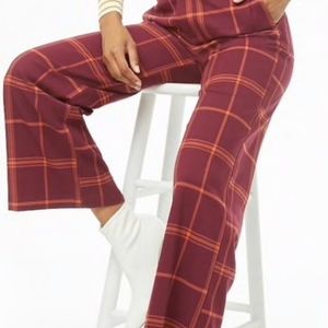 Forever 21 Burgundy Wide Leg Plaid Pants, Size S